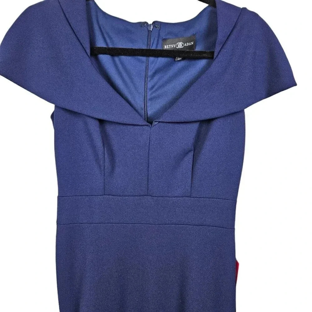 Betsy & Adam Blue Cap Sleeve Full‎ Length Gown Dress Slit Size 6 NWT New